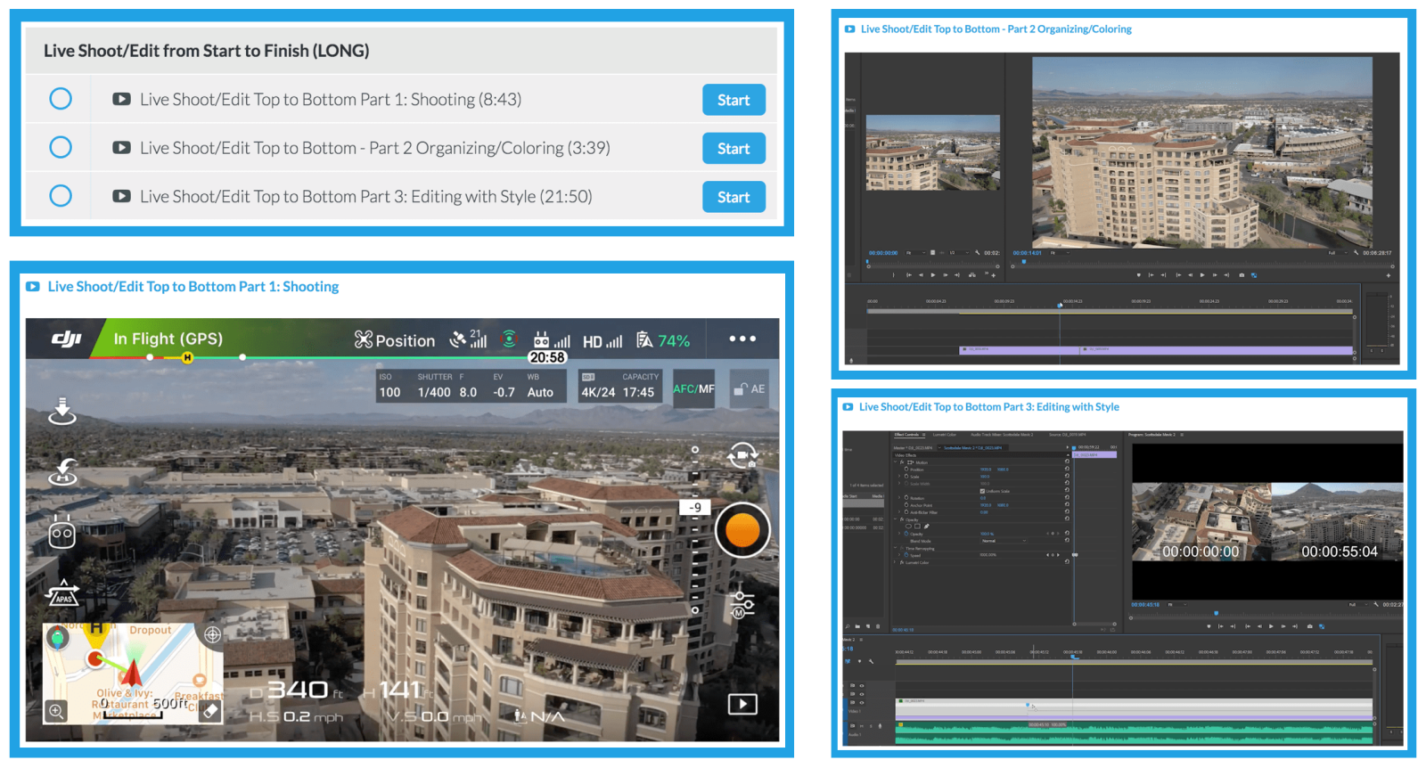  /></p>
<h3>Course Curriculum</h3>
<p>Introduction</p>
<ul>
<li>Great Big Outline to get you really pumped about Drones (Who is this Guy? What we gonna learn?) (4:19)</li>
<li>4k Footage Links + Downloads + Links + Private FB Group</li>
<li>Discount links to other courses</li>
<li>Become an Aerial Video A to Z affiliate!</li>
</ul>
<p>Aerial Video Equipment – PC, Drones, Software, etc.</p>
<ul>
<li>Equipment – What do you NEED and what do you not? (2:17)</li>
<li>So many Drones – Which one is for me? (7:13)</li>
<li>PC Requirements, just the Need-to-Knows (3:27)</li>
<li>What if I’m using a Mac? (1:03)</li>
<li>Maximizing your drones potential and Best Cinematic Settings for multiple Models (Footage Downloads included) (3:03)</li>
<li>(Optional) Equipment Head to Head – Phantom 3 Standard vs Phantom 4 Pro vs Mavic Pro</li>
</ul>
<p>Basics of Video – Talk the Talk (yes you need to know this, you apply it all immediately)</p>
<ul>
<li>Basics of Video – Resolution, Frame Rate, Mp4 vs Quicktime (3:30)</li>
</ul>
<p>Before the Flight – Improve your production instantly with these settings/plans</p>
<ul>
<li>Plan your route before-hand, shoot calmly (1:35)</li>
<li>Drone Pilots #1 Amateur mistake. THE HERKY JERKY. Best Settings for Smooth, Cinematic Flying (1:59)</li>
<li>Last touch for the True Cinematic Image – 24fps</li>
<li>(Optional for Mavic owners) Fixing the Mavics Artificial Blurring issue (1:58)</li>
</ul>
<p>Drone Settings for each drone (if still unsure)</p>
<ul>
<li>Mavic Pro (original 1st one)</li>
<li>Mavic 2 Pro and Zoom</li>
<li>Phantom 3s – Phantom 4 Advanced/Pro</li>
</ul>
<p>Flying, Filming, Cinematography – In the Field</p>
<ul>
<li>Cinematography – Before you Fly – Dos and Don’ts for Great Shots (1:23)</li>
<li>What the heck should you aim for when filming? Photography Principles my friend. (4:15)</li>
<li>Easy and Good Looking shots to go for TODAY to up your game (6:11)</li>
</ul>
<p>Editing Part 1 – Intro to Video Editing</p>
<ul>
<li>Basics of Editing – Softwarer</li>
<li>Settings, Optimizing the PC for faster Editing, Keyboard Shortcuts (2:41)</li>
<li>Timeline, Importing your First Video (8:59)</li>
<li>Organizing Multiple Videos on the Timeline Quickly (6:29)</li>
<li>Create a Proxy to Speed up Editing and Maximize an Old PC (2:35)</li>
</ul>
<p>Editing Part 2 – Planning your edit, 2nd level adjustments, even FASTER movement and timesavers</p>
<ul>
<li>Choosing your Best Stuff – Move Quickly to Make Selects (3:41)</li>
<li>How to keep people interested – Organizing your Footage (4:55)</li>
<li>Hiding things in Scenery – adjusting Scale, Position, Visibility (3:07)</li>
<li>Titles – Standard Text effects & the Classy and Mature Look (7:43)</li>
<li>Titles in 2019 – Premiere CC Updated Setup (3:53)</li>
</ul>
<p>Editing Part 3 – Bringing the Fire, Bells and Whistles</p>
<ul>
<li>Color Correction – Bringing the Footage to Life (7:58)</li>
<li>Color Correction to get the cinematic look (6:25)</li>
<li>Coloring The Correct way (LUTs, Numbers, Coloring window setup) (9:18)</li>
<li>Fixing too bright/too dark footage (2:13)</li>
<li>Adding Music or Audio (5:24)</li>
<li>Just Another Coloring Example – October 2019 Update (5:57)</li>
</ul>
<p>Finalizing the Edit, Fixing Mistakes, Sharing Online</p>
<ul>
<li>Tidying Up that Edit to make it SHINE – Effects and Timing (11:18)</li>
<li>Tidying Up that Edit to make it SHINE – FINAL Edits, Effects and Timing (10:13)</li>
<li>Saving your Edit to show the World – Export Settings for Best Quality (4:08)</li>
</ul>
<p>Live Shoot/Edit from Start to Finish (LONG)</p>
<ul>
<li>Live Shoot/Edit Top to Bottom Part 1: Shooting (8:43)</li>
<li>Live Shoot/Edit Top to Bottom – Part 2 Organizing/Coloring (3:39)</li>
<li>Live Shoot/Edit Top to Bottom Part 3: Editing with Style (21:50)</li>
</ul>
<p>Other Tricks and Fixes</p>
<ul>
<li>Adding Logos and Photos tastefully (Keyframing) (1:42)</li>
<li>Selecting Groups and Clips faster – Separating Audio/Video (0:59)</li>
<li>Fill gaps with Rate Stretch and Frame-Hold (0:28)</li>
<li>Warp stabilizer to fix shaky footage (1:10)t</li>
<li>Shooting Slow Motion Correctly & Frame Rates (1:05)</li>
<li>Fixing bad spots in the footage with Masks and Tracking in Premiere Pro (5:27)</li>
</ul>
<p>Business/Marketing + Webinars</p>
<ul>
<li>Marketing in the 2020 landscape – Business/Marketing Overview (1:36)</li>
<li>Reciprocity Sells in 2020 (4:32)</li>
<li>Decide What you want – Earn your money back/side job OR Maximize your client base (3:53)</li>
<li>Why you need Two Reels (maybe more?) (5:46)</li>
<li>List your Specs to be the Obvious No-Brainer (3:45)</li>
<li>What to Charge and How to Quote part 1 (6:38)</li>
<li>What to Charge and How to Quote part 2 (Template Downloads) (8:05)</li>
<li>How you lose money by devaluing yourself – When to Fire Clients (4:40)</li>
<li>Personality Type to avoid – You can choose and fire your clients.mp4 (2:38)</li>
<li>Premium Exists for a Reason – Don’t Haggle Down (4:25)</li>
<li>Who owns the Footage that You Shoot? (1:46)</li>
<li>Website MUST HAVEs to do the selling for you</li>
<li>Why You aren’t getting More Work – Stay Relevant in your reel and website (5:27)</li>
<li>Take advantage of nobody having colorful Resumes – (For RFPs & Consulting) (5:30)</li>
<li>1 HOUR WEBINAR Six Level Fix to Killer Drone Video + Marketing Webinar 2019</li>
<li>Setting Up Craigslist Alerts to respond first (8:28)</li>
</ul>
<p>FAQs – Bonus – Comments</p>
<ul>
<li>Troubleshooting Issues</li>
<li>Search Engines – Social Media – Promotional Stuff</li>
<li>PHOTOGRAPHY – Aerial Photo Pro (1:54)</li>
<li>Hyperlapses – Photo and Video combined NOT with the DJI app-made file (19:47)</li>
</ul>
<hr />
<p> </p>
<!-- wp:separator -->
<hr class=